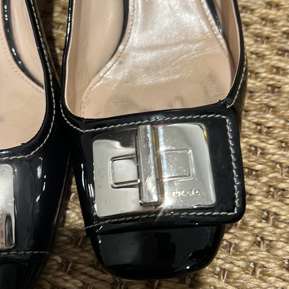 Prada Vernice Black Patent block heel pump w/silver buckle and 2 inch heel - Picture 11 of 13